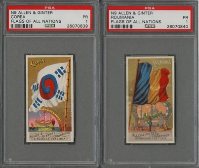 1887 N9 Allen & Ginter "Flags of All Nations" Scarcities PSA-Graded Pair (2 Different) Including Corea and Roumania